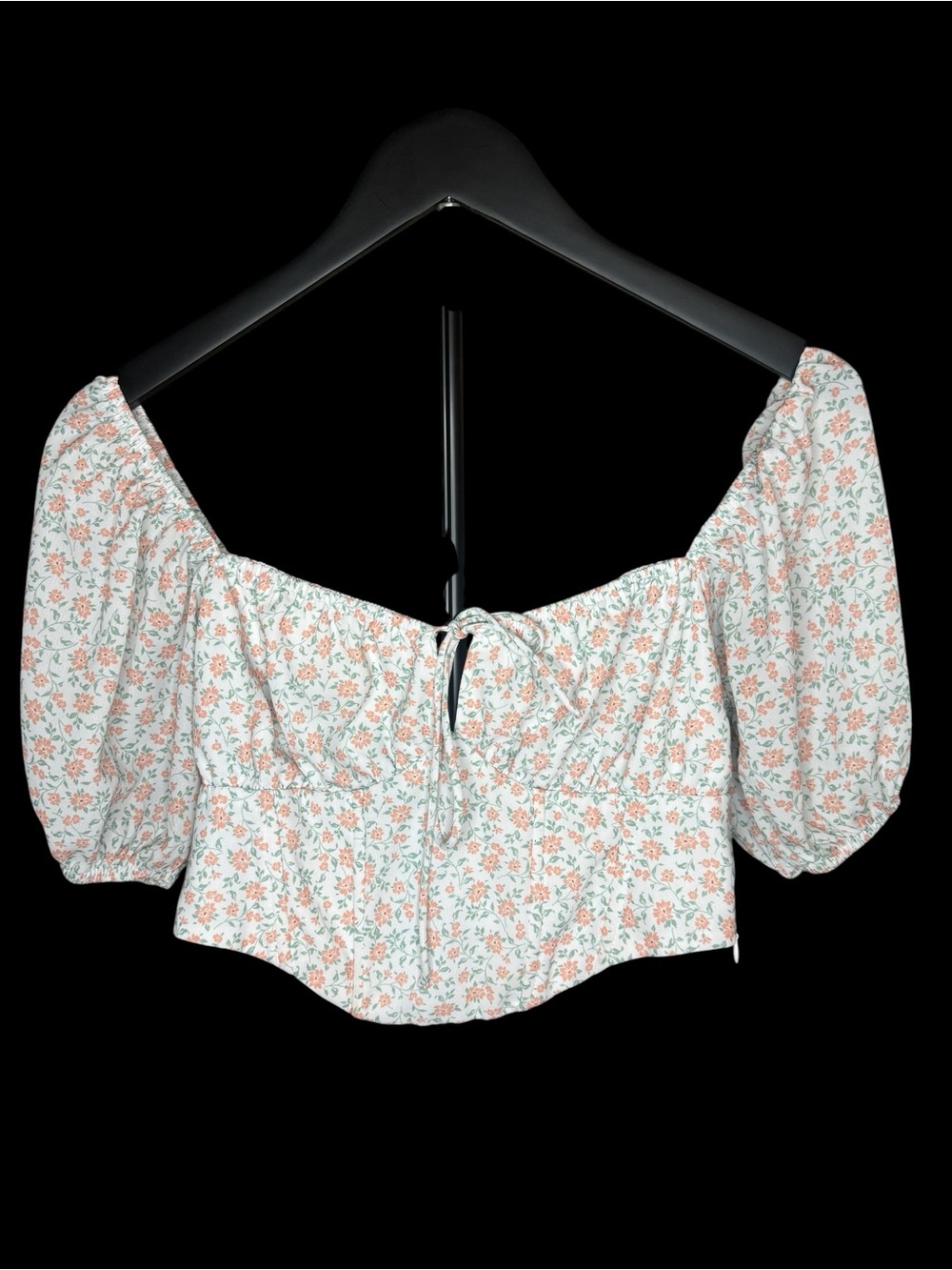 Princess Polly White Off the Shoulder Crop Top with Coral Rose Print